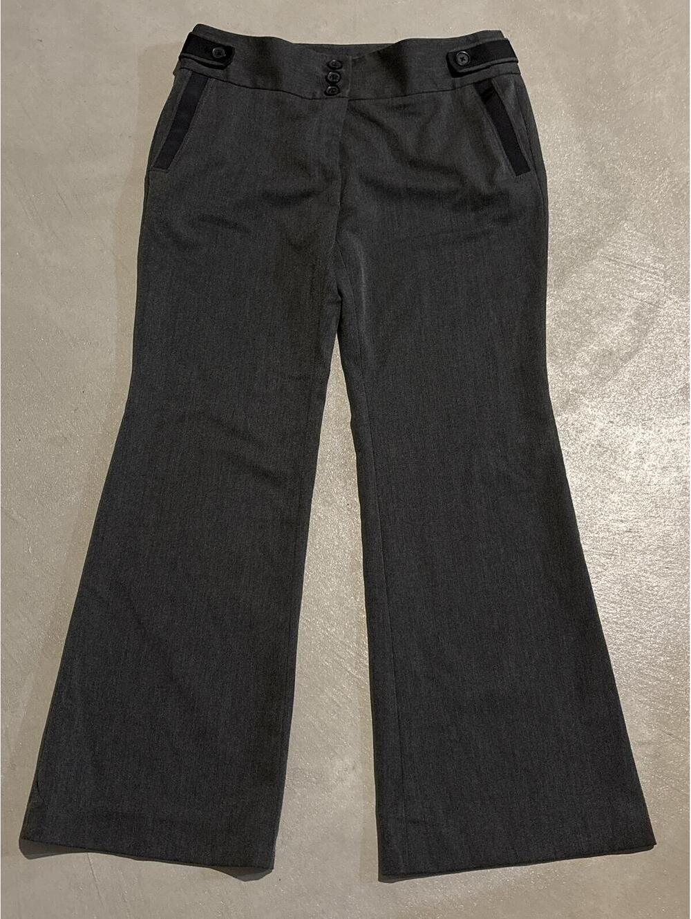Dark Gray Wide-Leg Dress Pants with Button Detail